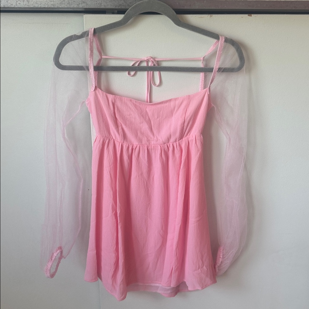Lucy in the Sky Pink Dress with Sheer Sleeves
